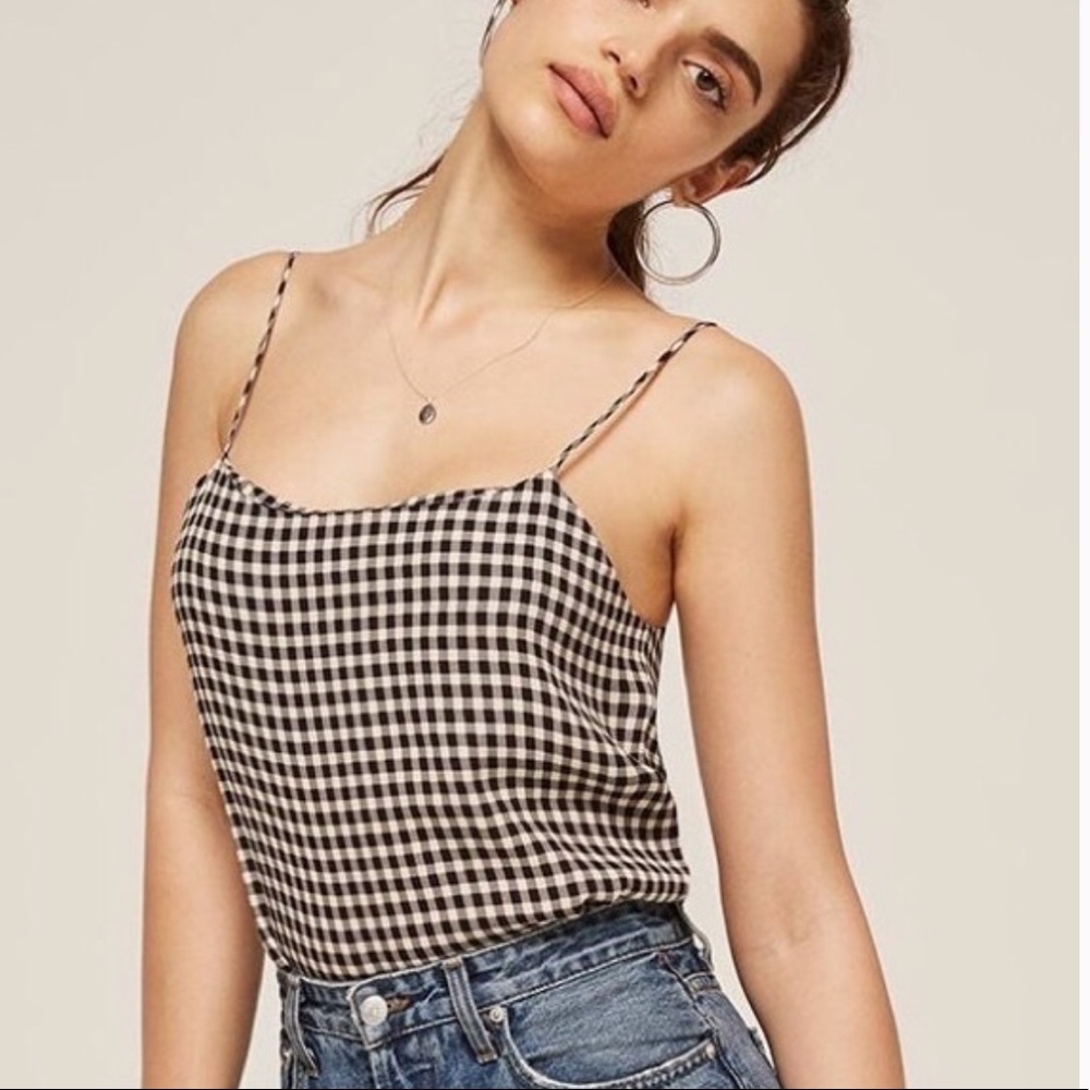 Reformation Atticus Cami Tank Top Black Gingham Plaid Top